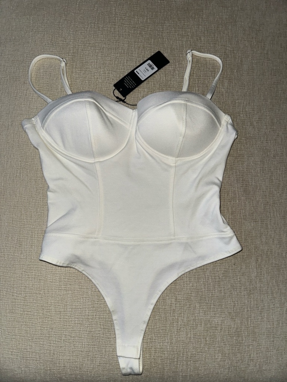 Fashion Nova White Bustier-Style Thong Bodysuit